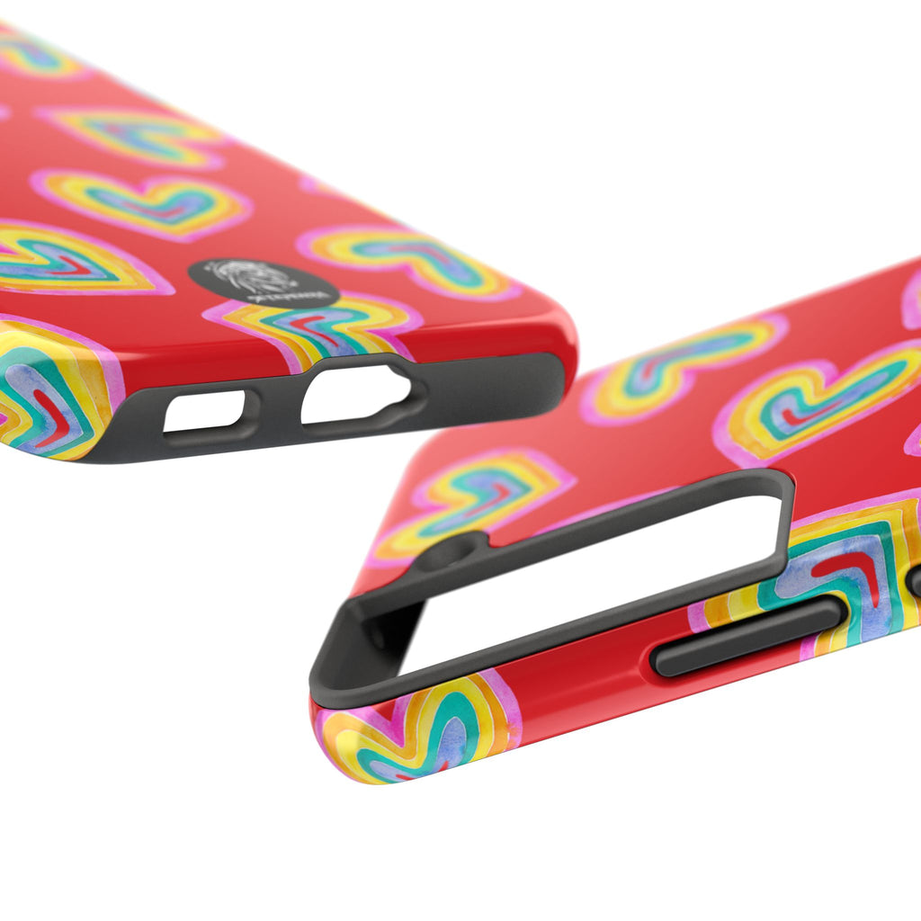 Rainbow Heart Tough Phone Case (For iPhone, Galaxy & More) - Red