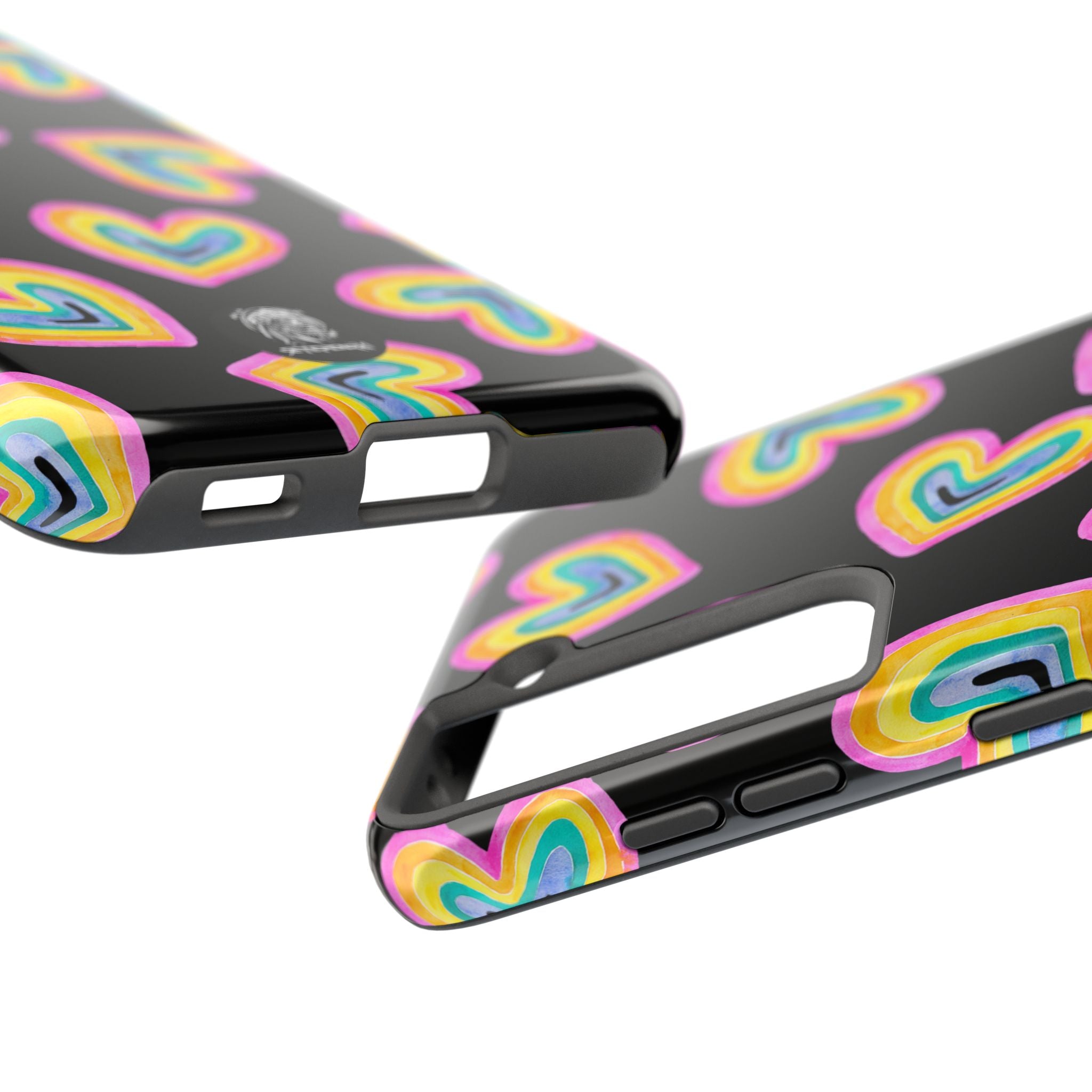 Rainbow Heart Tough Phone Case (For iPhone, Galaxy & More) - Black