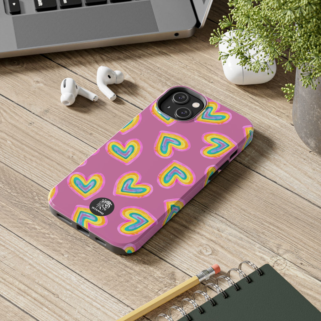 Rainbow Heart Tough Phone Case (For iPhone, Galaxy & More) - Light Pink