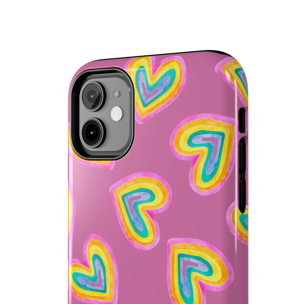 Rainbow Heart Tough Phone Case (For iPhone, Galaxy & More) - Light Pink