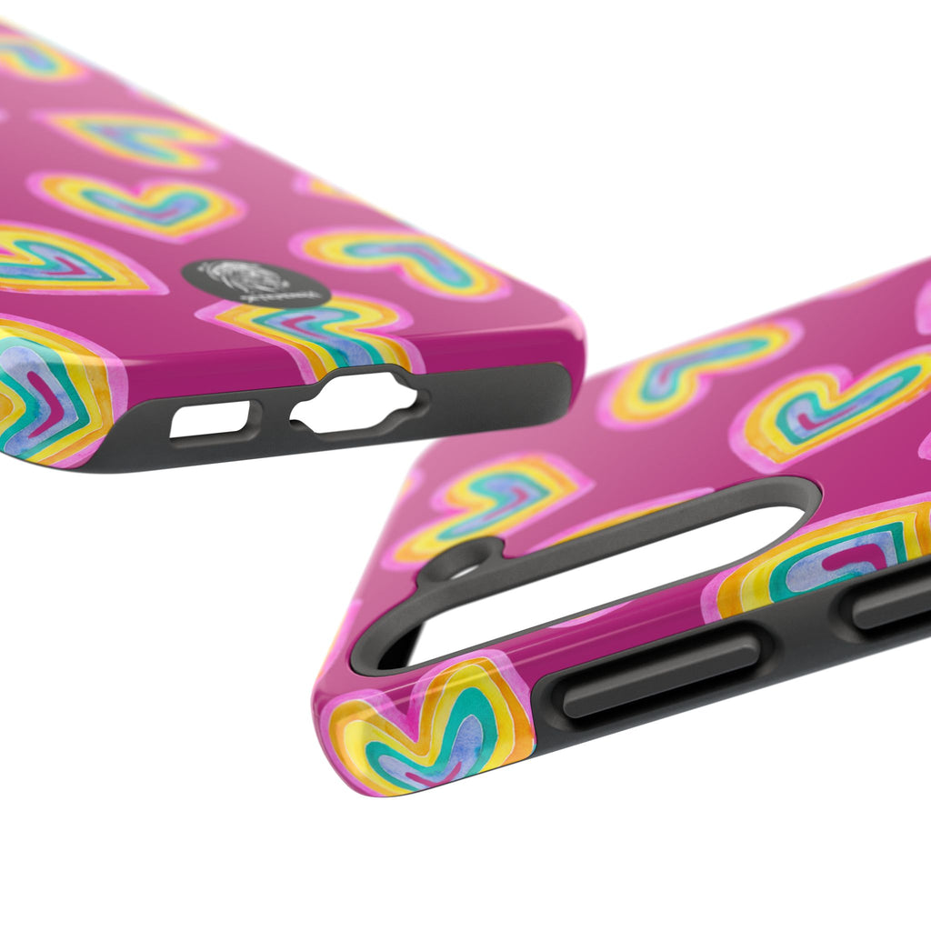 Rainbow Heart Tough Phone Case (For iPhone, Galaxy & More) - Pink