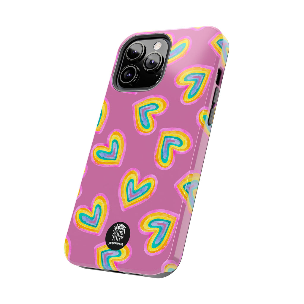 Rainbow Heart Tough Phone Case (For iPhone, Galaxy & More) - Light Pink