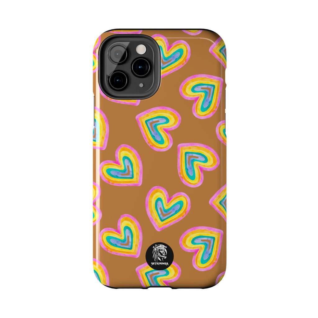 Rainbow Heart Tough Phone Case (For iPhone, Galaxy & More) - Light Brown