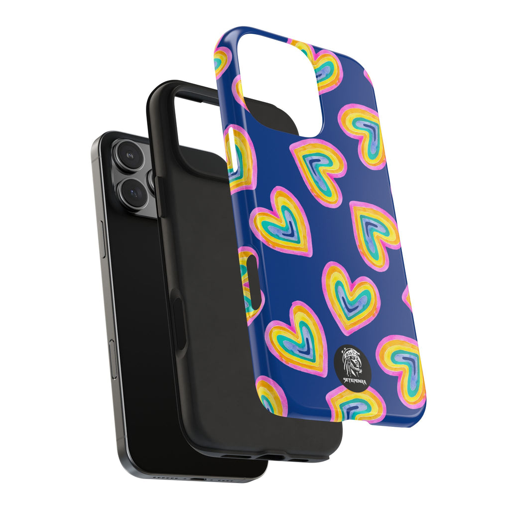 Rainbow Heart Tough Phone Case (For iPhone, Galaxy & More) - Dark Blue