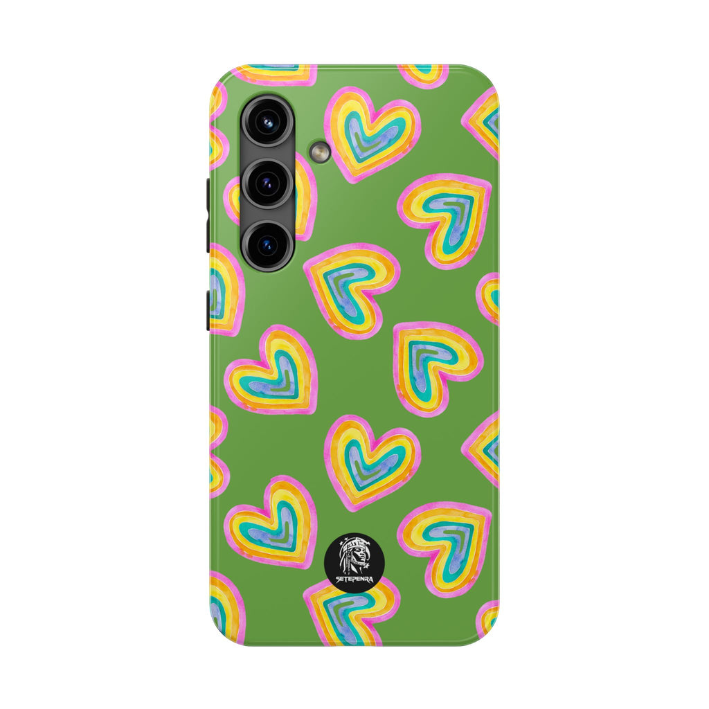 Rainbow Heart Tough Phone Case (For iPhone, Galaxy & More) - Green SETEPENRA Phone Case.