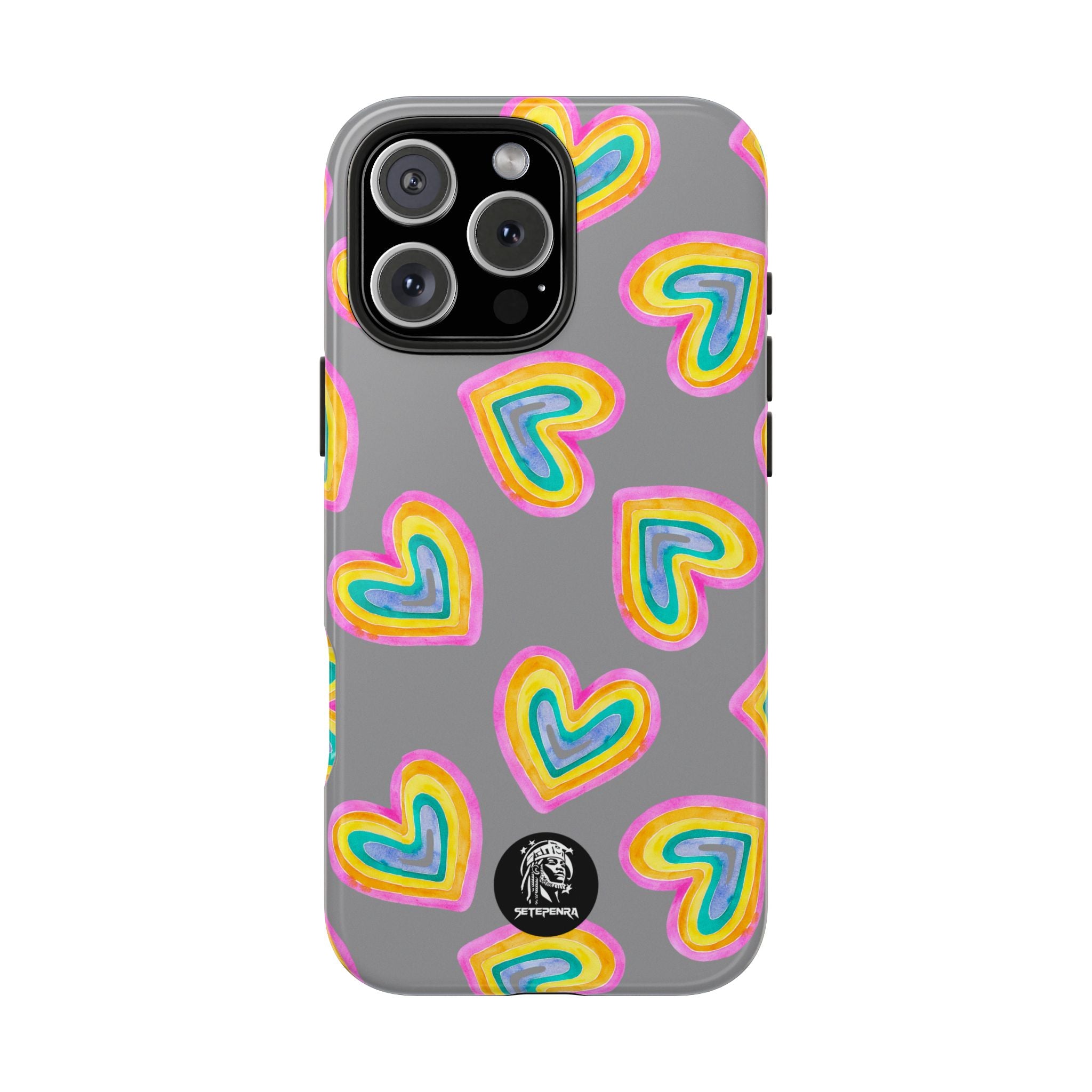 Rainbow Heart Tough Phone Case (For iPhone, Galaxy & More) - Grey
