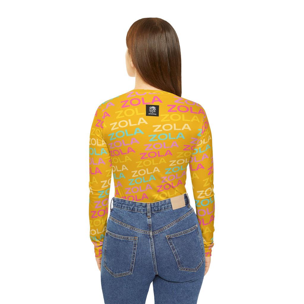 Zola Print Women's Long Sleeve V-Neck Shirt (Gold) SETEPENRA All Over Prints.