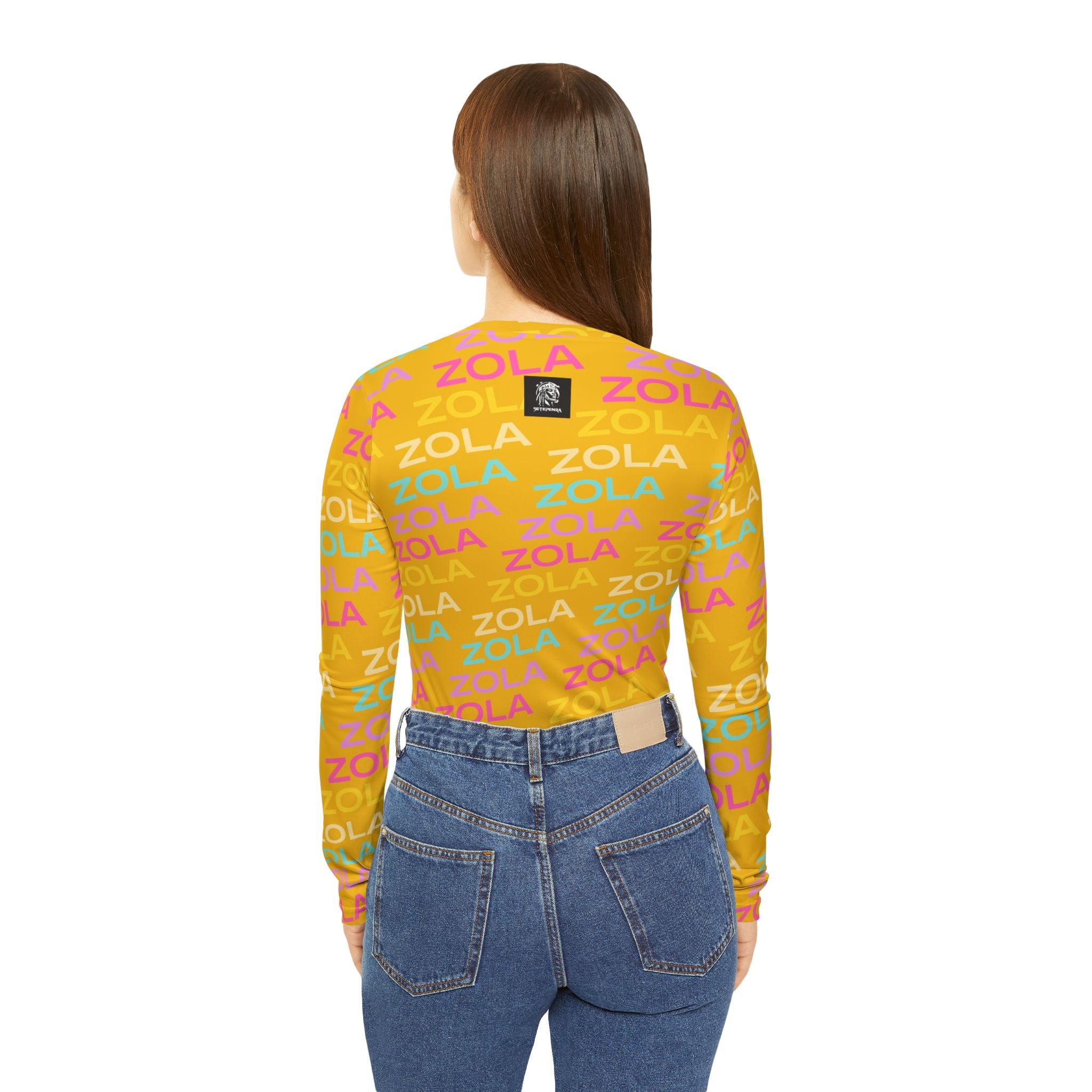 Zola Print Women's Long Sleeve V-Neck Shirt (Gold) SETEPENRA All Over Prints.
