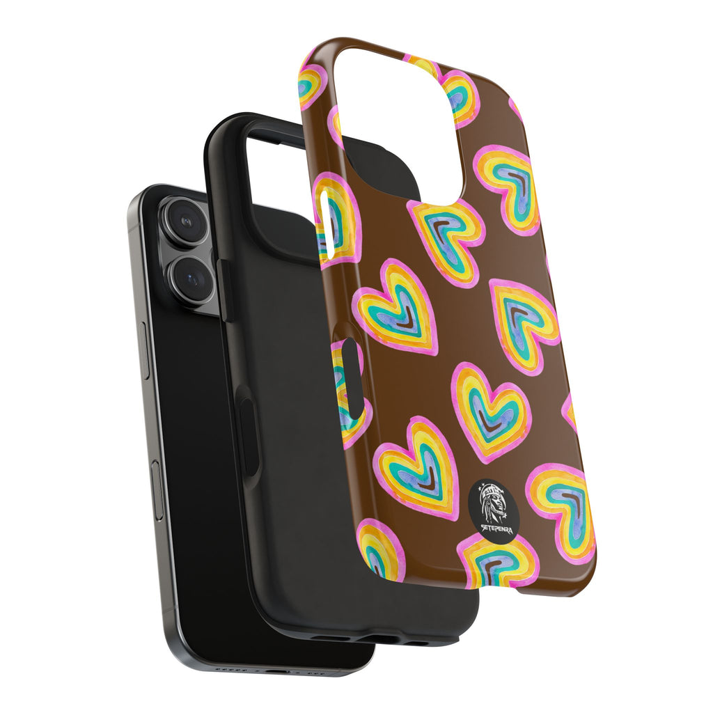 Rainbow Heart Tough Phone Case (For iPhone, Galaxy & More) - Brown
