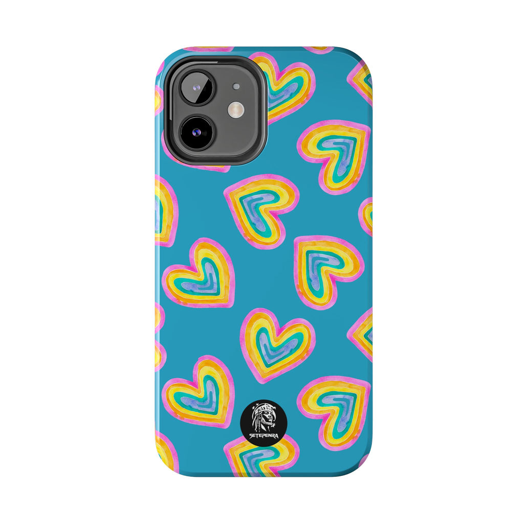 Rainbow Heart Tough Phone Case (For iPhone, Galaxy & More) - Turquoise
