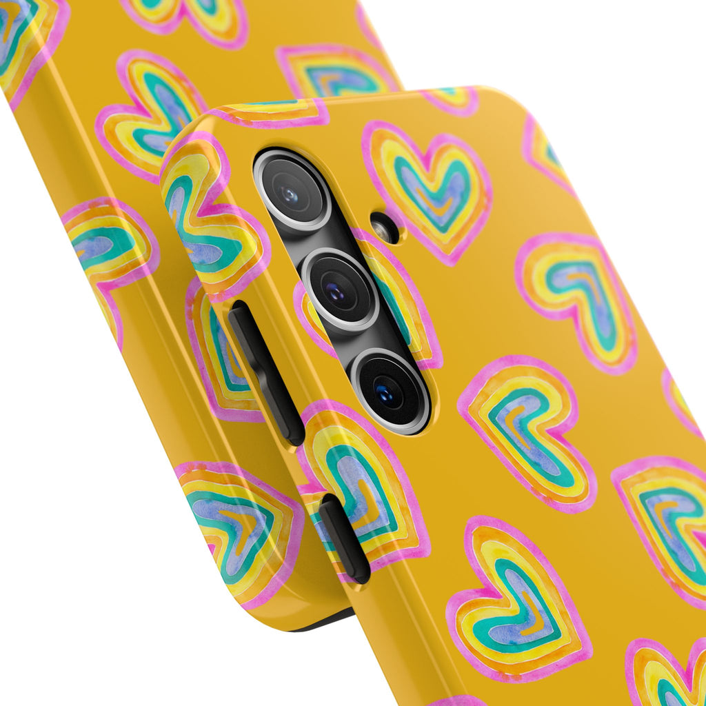 Rainbow Heart Tough Phone Case (For iPhone, Galaxy & More) - Yellow