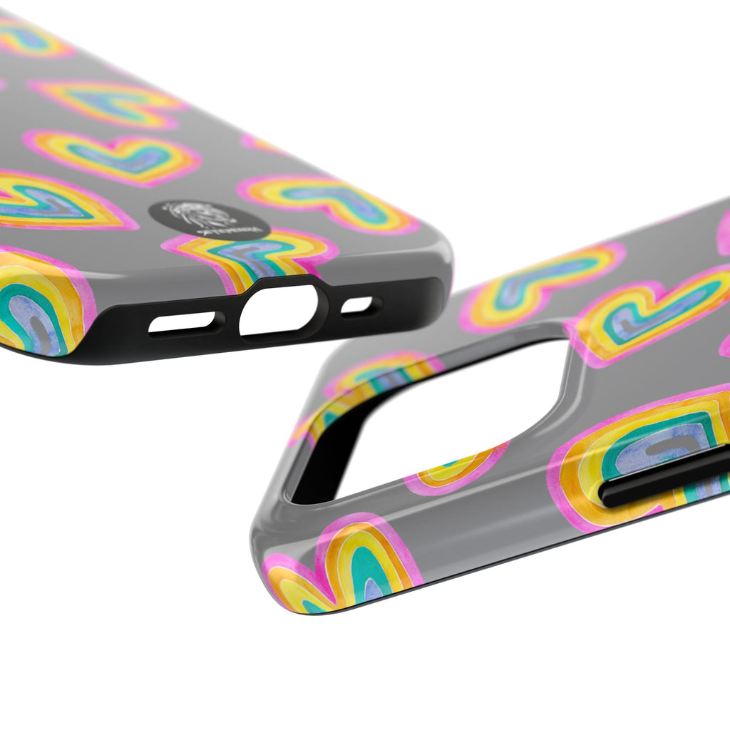 Rainbow Heart Tough Phone Case (For iPhone, Galaxy & More) - Grey