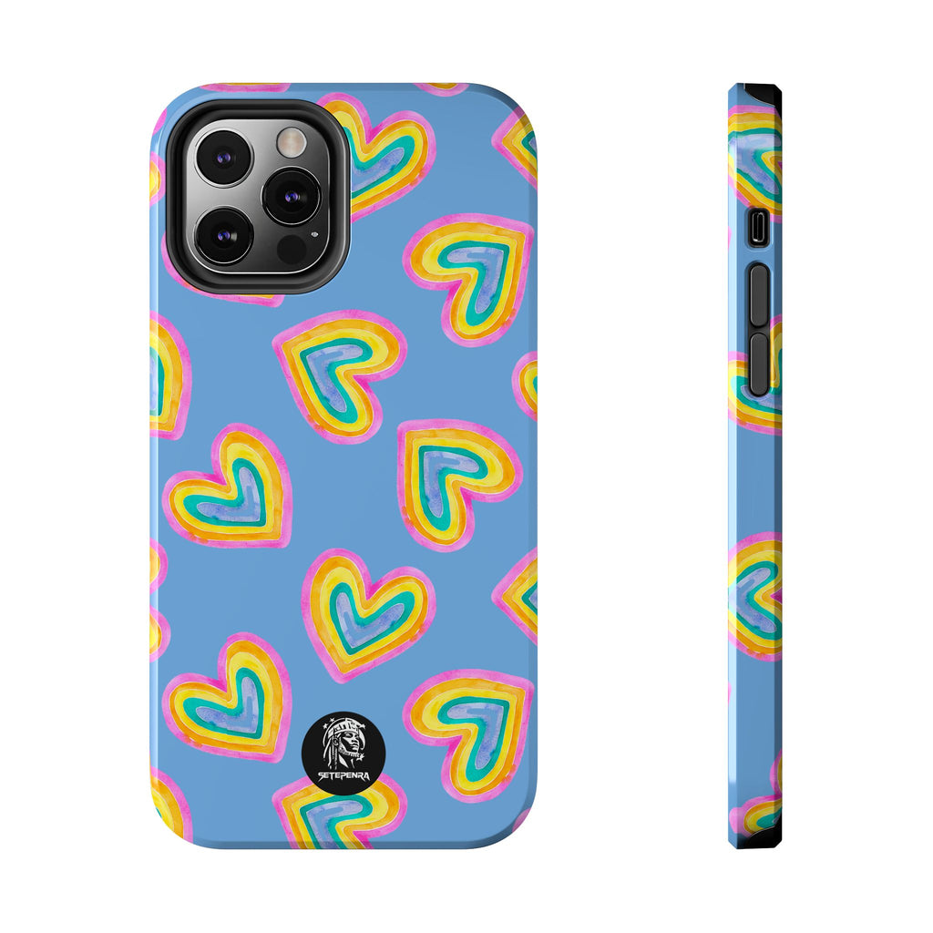 Rainbow Heart Tough Phone Case (For iPhone, Galaxy & More) - Light Blue SETEPENRA Phone Case.