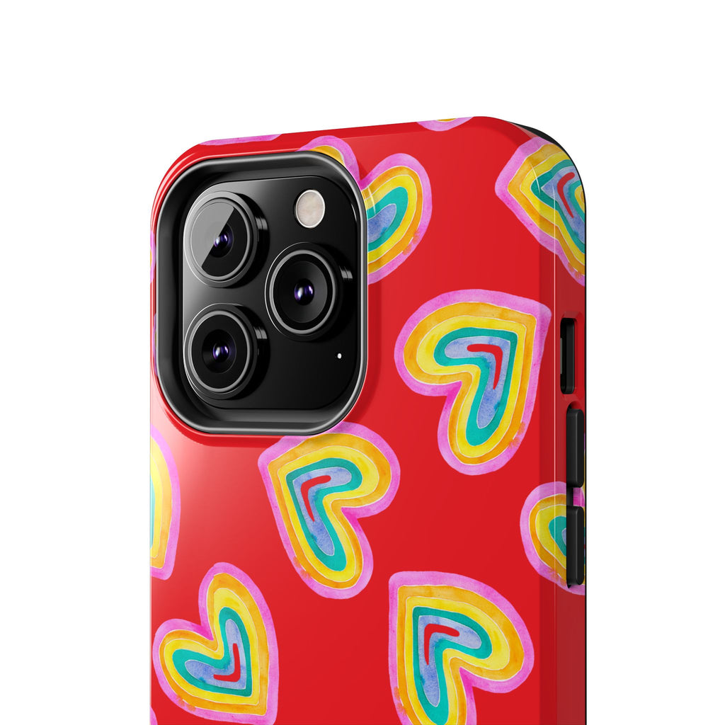 Rainbow Heart Tough Phone Case (For iPhone, Galaxy & More) - Red
