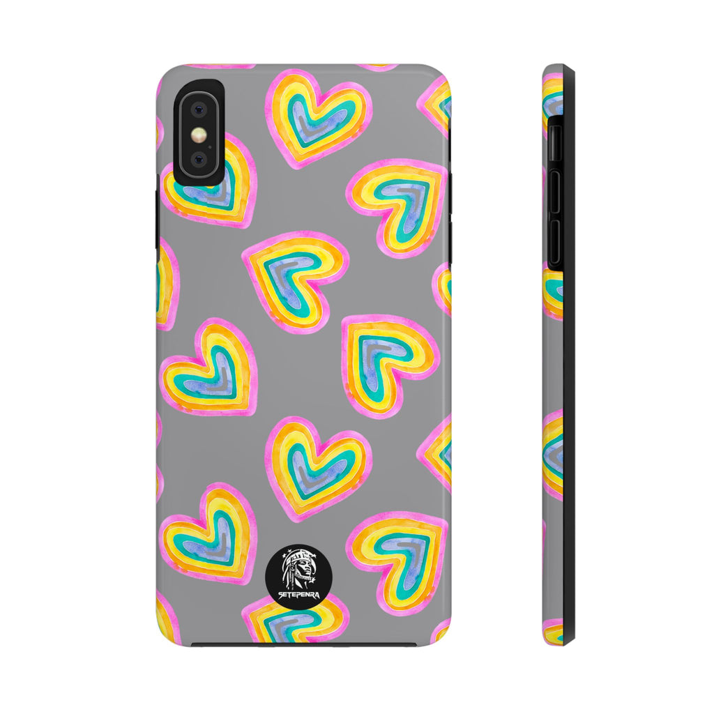 Rainbow Heart Tough Phone Case (For iPhone, Galaxy & More) - Grey SETEPENRA Phone Case.