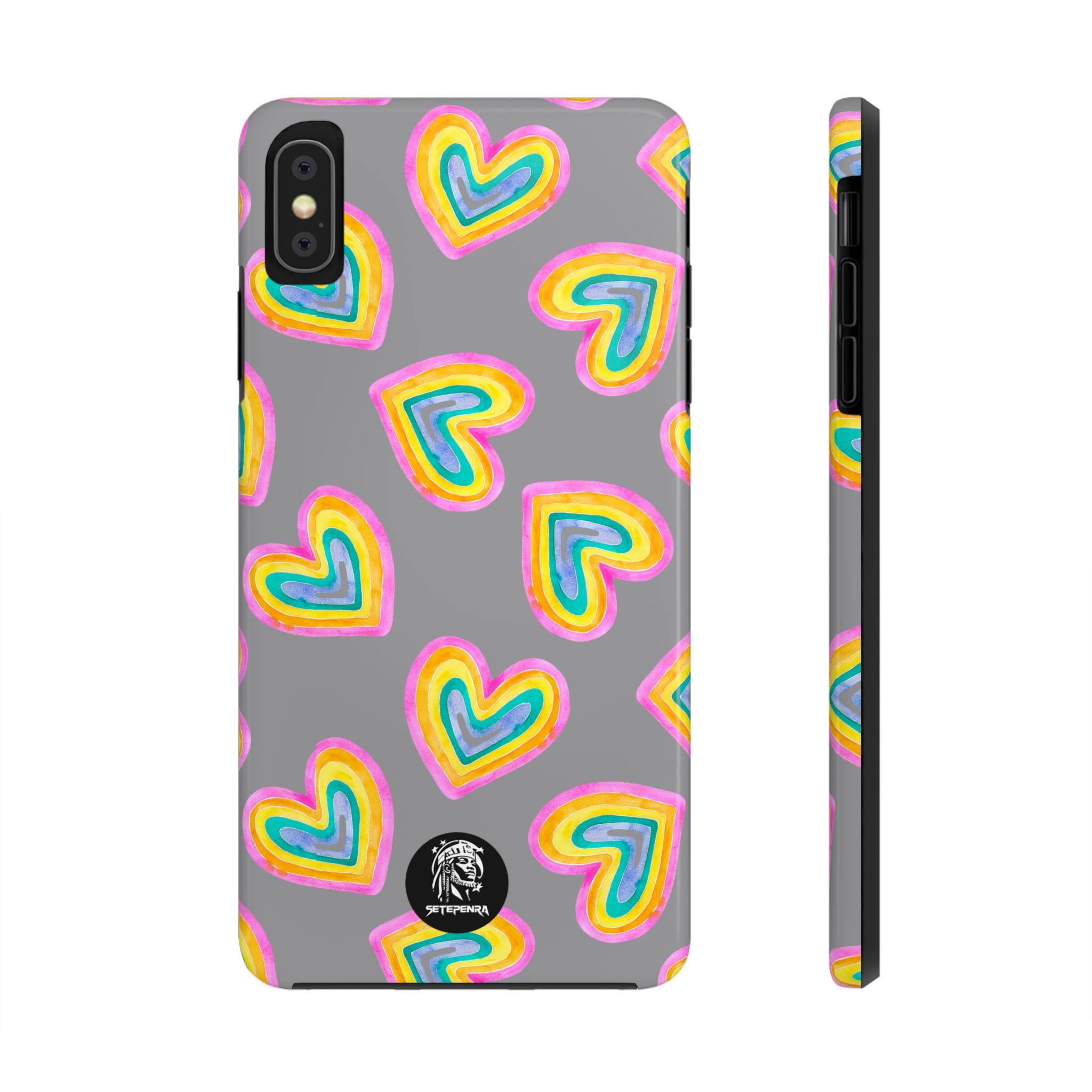 Rainbow Heart Tough Phone Case (For iPhone, Galaxy & More) - Grey SETEPENRA Phone Case.
