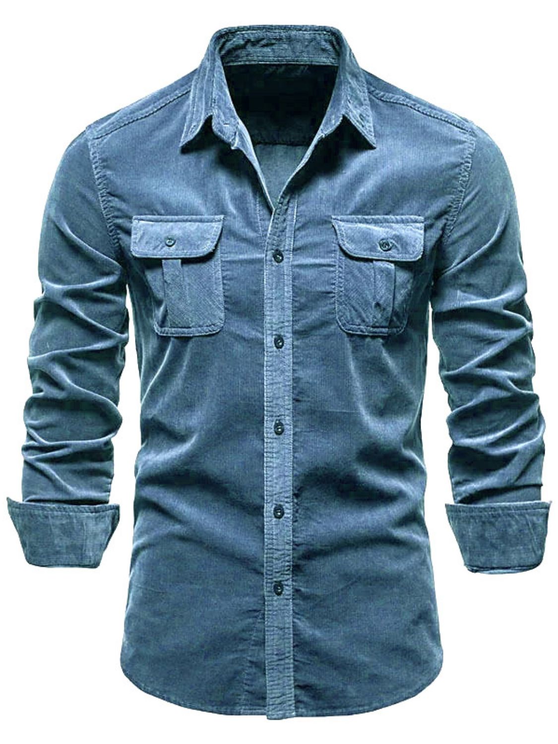 Men's Full Size Collared Neck Button Down Shirt with Chest Pockets Plus Size SETEPENRA .