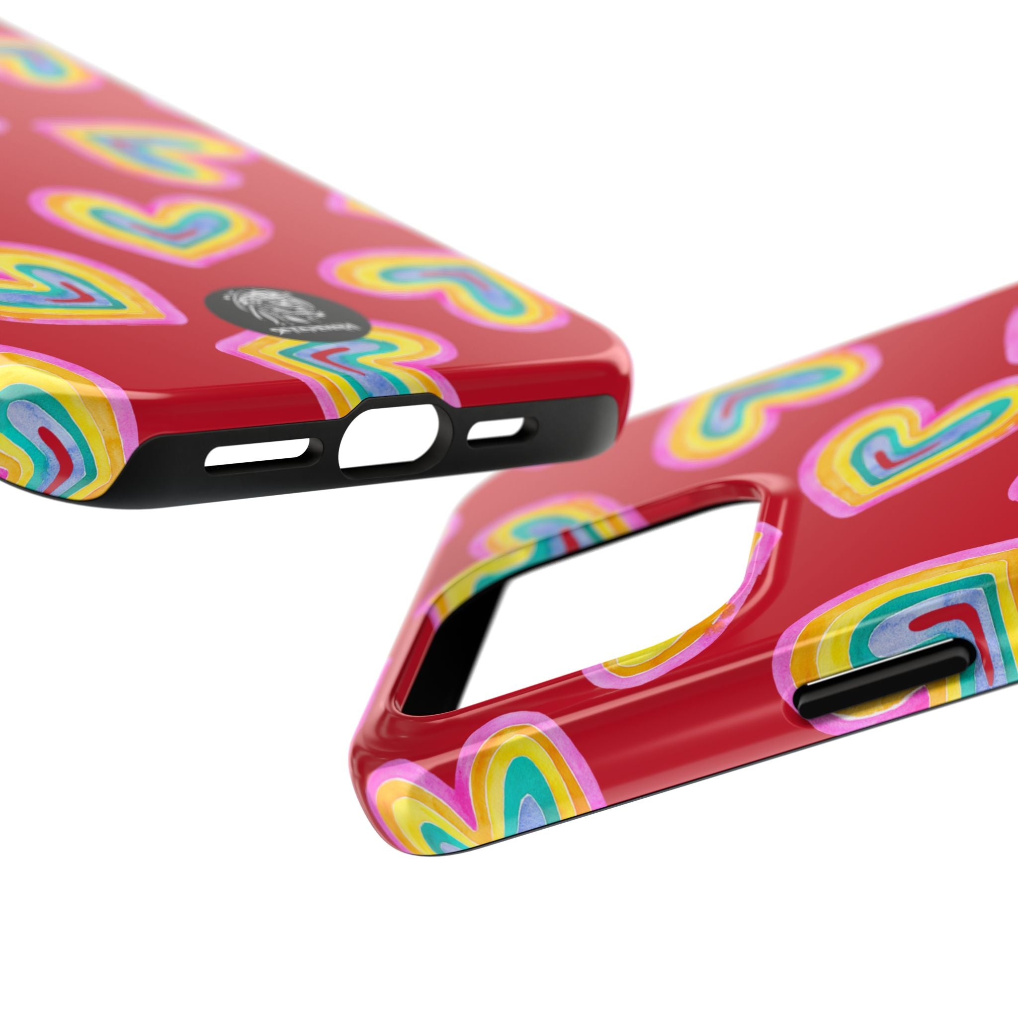 Rainbow Heart Tough Phone Case (For iPhone, Galaxy & More) - Dark Red
