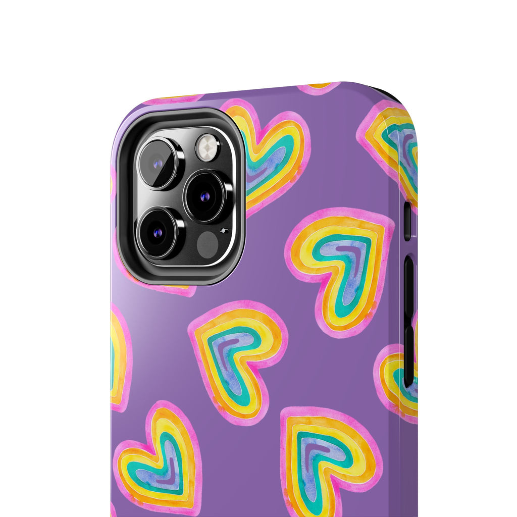 Rainbow Heart Tough Phone Case (For iPhone, Galaxy & More) - Light Purple