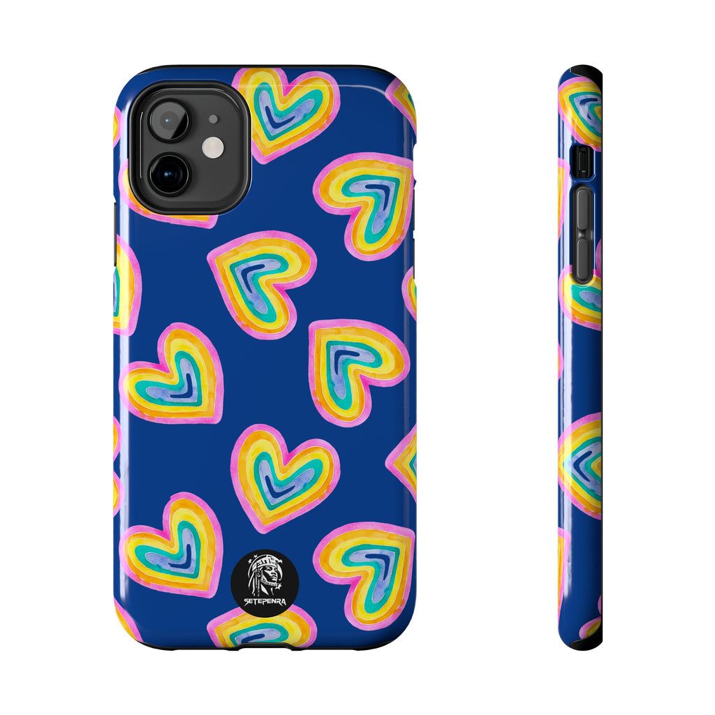 Rainbow Heart Tough Phone Case (For iPhone, Galaxy & More) - Dark Blue SETEPENRA Phone Case.