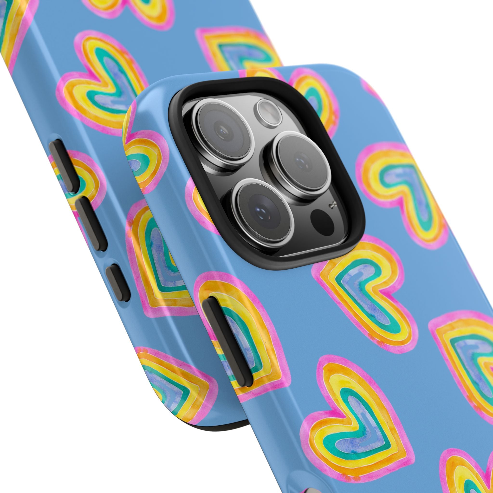 Rainbow Heart Tough Phone Case (For iPhone, Galaxy & More) - Light Blue