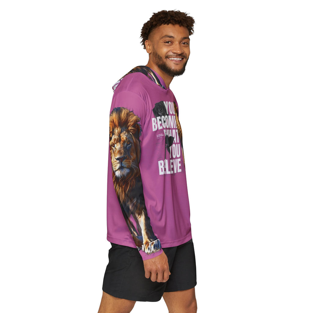 You Become What You Believe Men's Sports Warmup Hoodie (Light Pink) SETEPENRA All Over Prints.