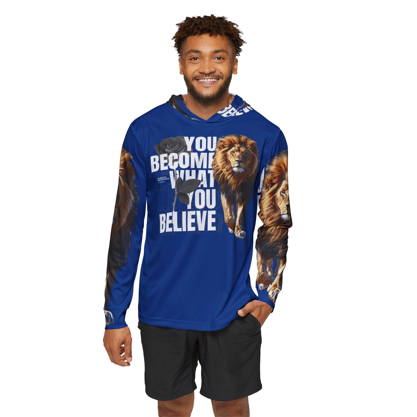 You Become What You Believe Men's Sports Warmup Hoodie (Dark Blue) SETEPENRA All Over Prints.