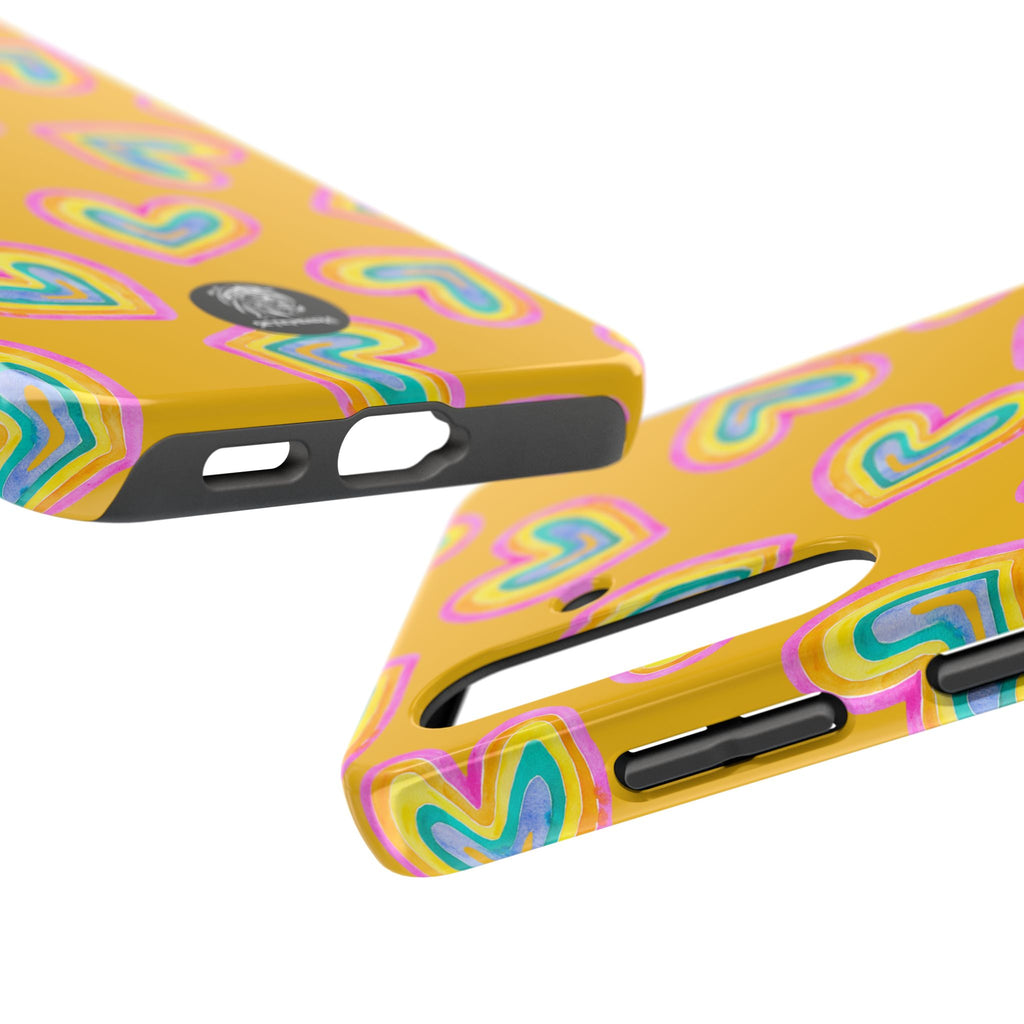 Rainbow Heart Tough Phone Case (For iPhone, Galaxy & More) - Yellow