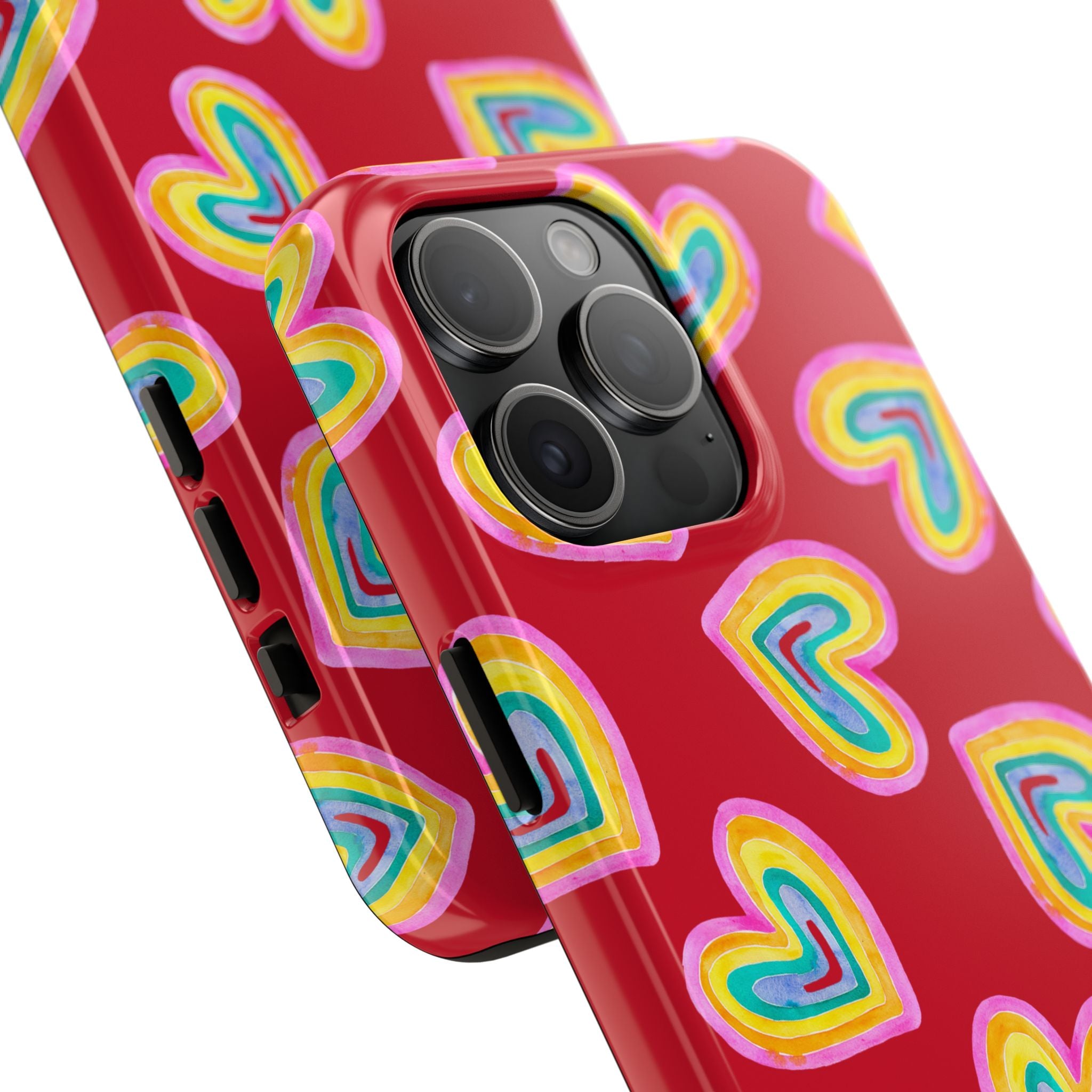 Rainbow Heart Tough Phone Case (For iPhone, Galaxy & More) - Dark Red