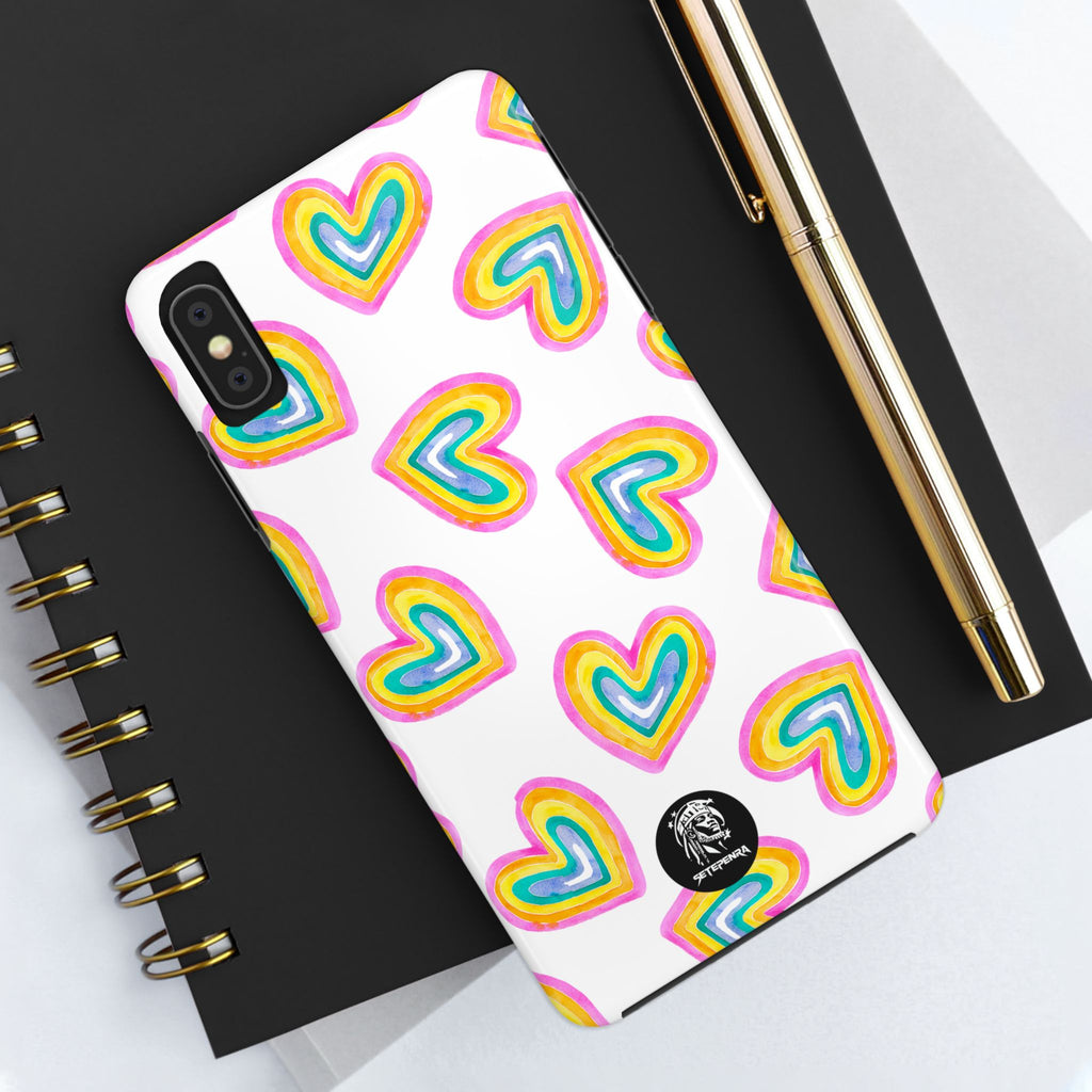 Rainbow Heart Tough Phone Case (For iPhone, Galaxy & More) - White