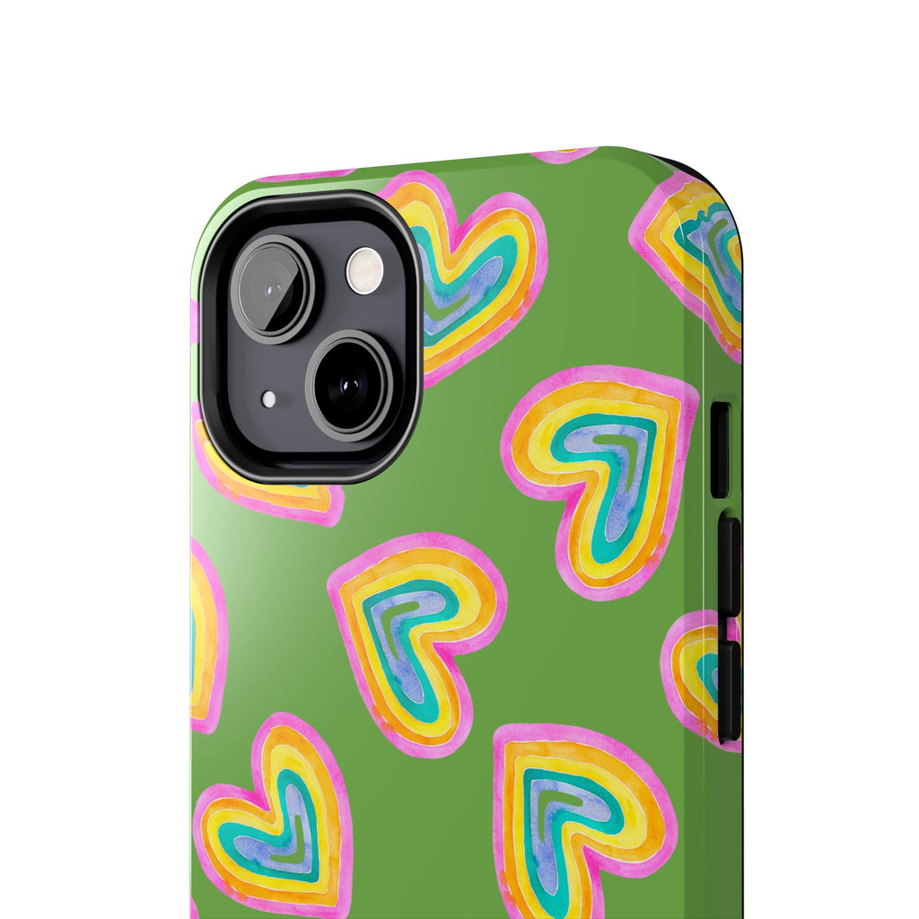 Rainbow Heart Tough Phone Case (For iPhone, Galaxy & More) - Green
