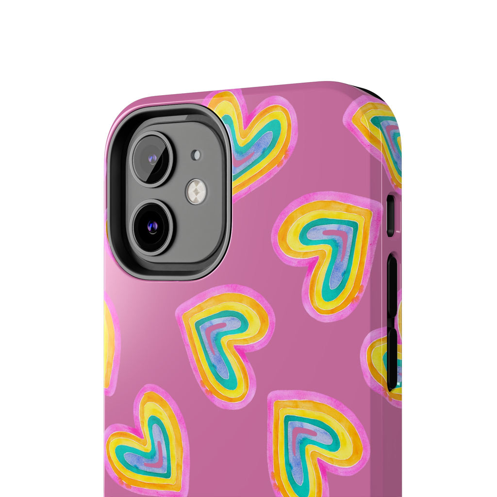 Rainbow Heart Tough Phone Case (For iPhone, Galaxy & More) - Light Pink