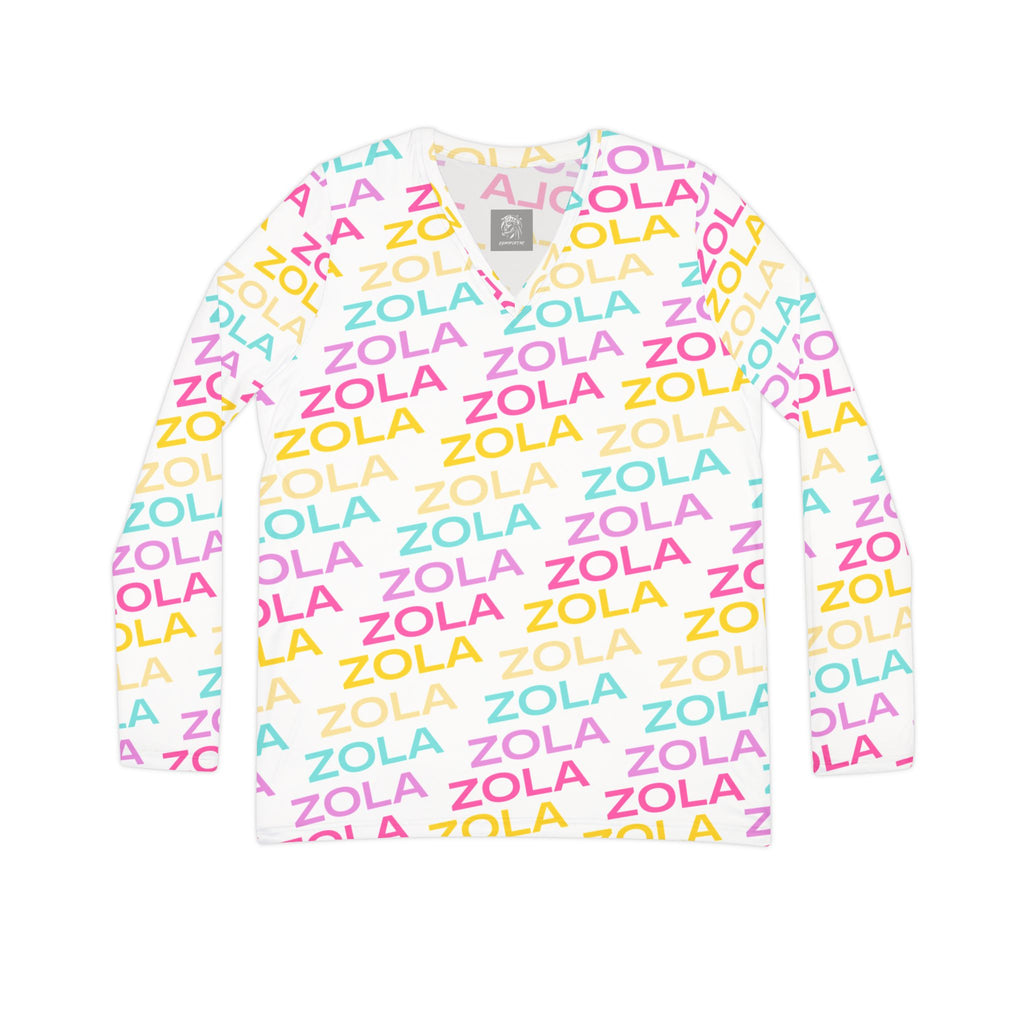 Zola Print Women's Long Sleeve V-Neck Shirt (White) SETEPENRA All Over Prints.