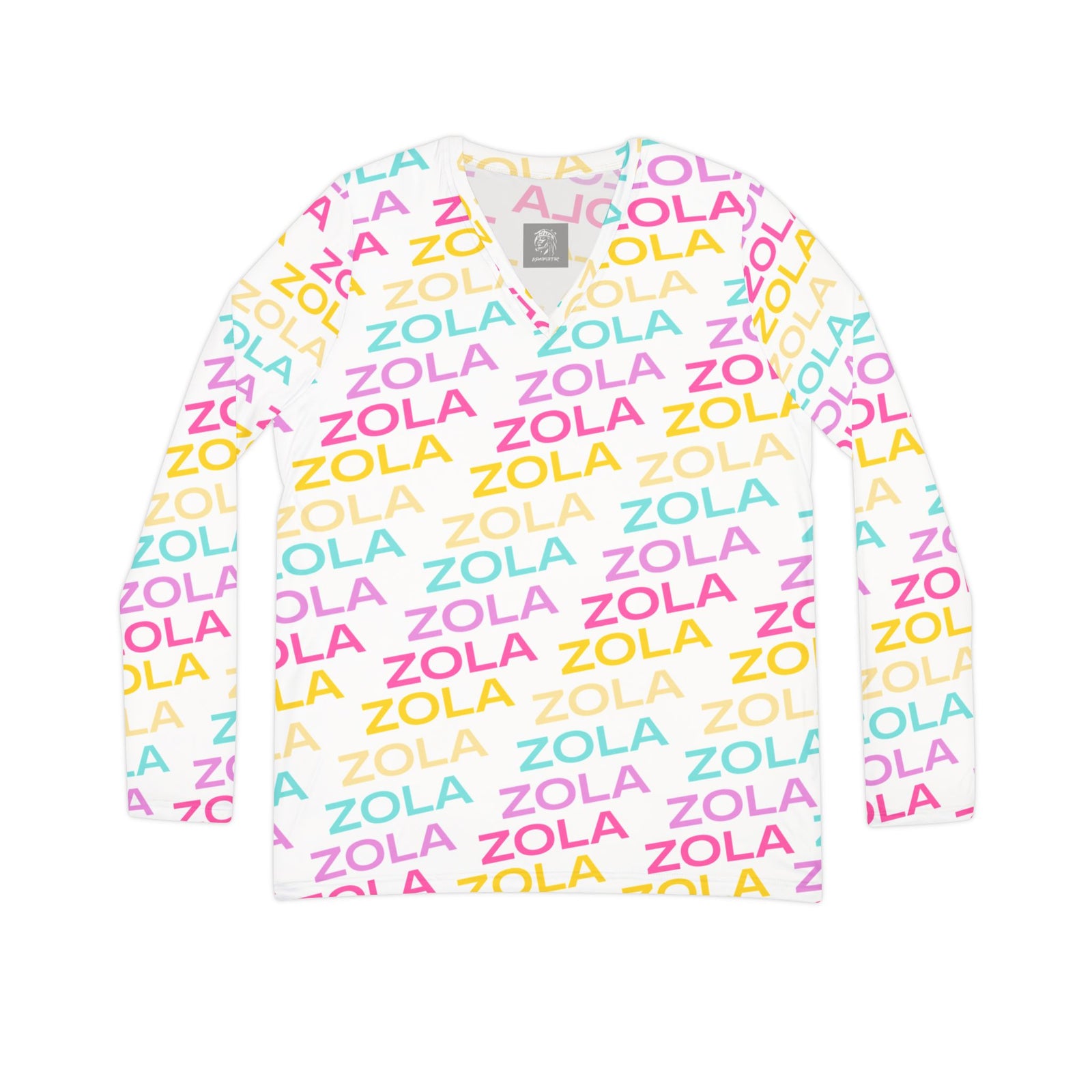 Zola Print Women's Long Sleeve V-Neck Shirt (White) SETEPENRA All Over Prints.