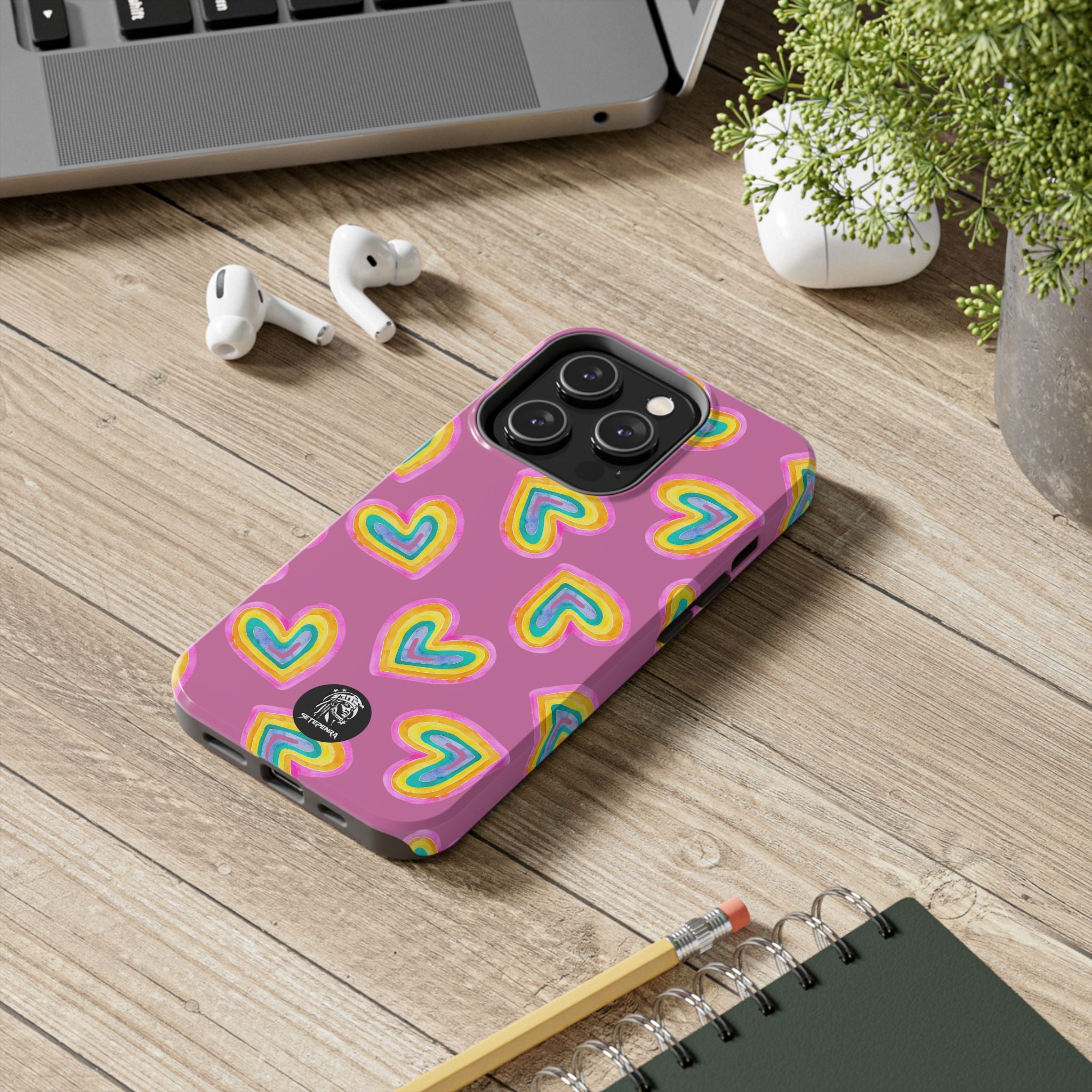 Rainbow Heart Tough Phone Case (For iPhone, Galaxy & More) - Light Pink