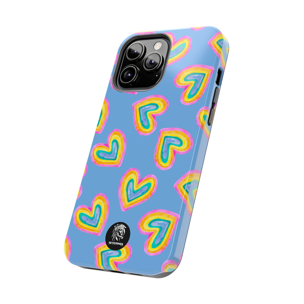 Rainbow Heart Tough Phone Case (For iPhone, Galaxy & More) - Light Blue