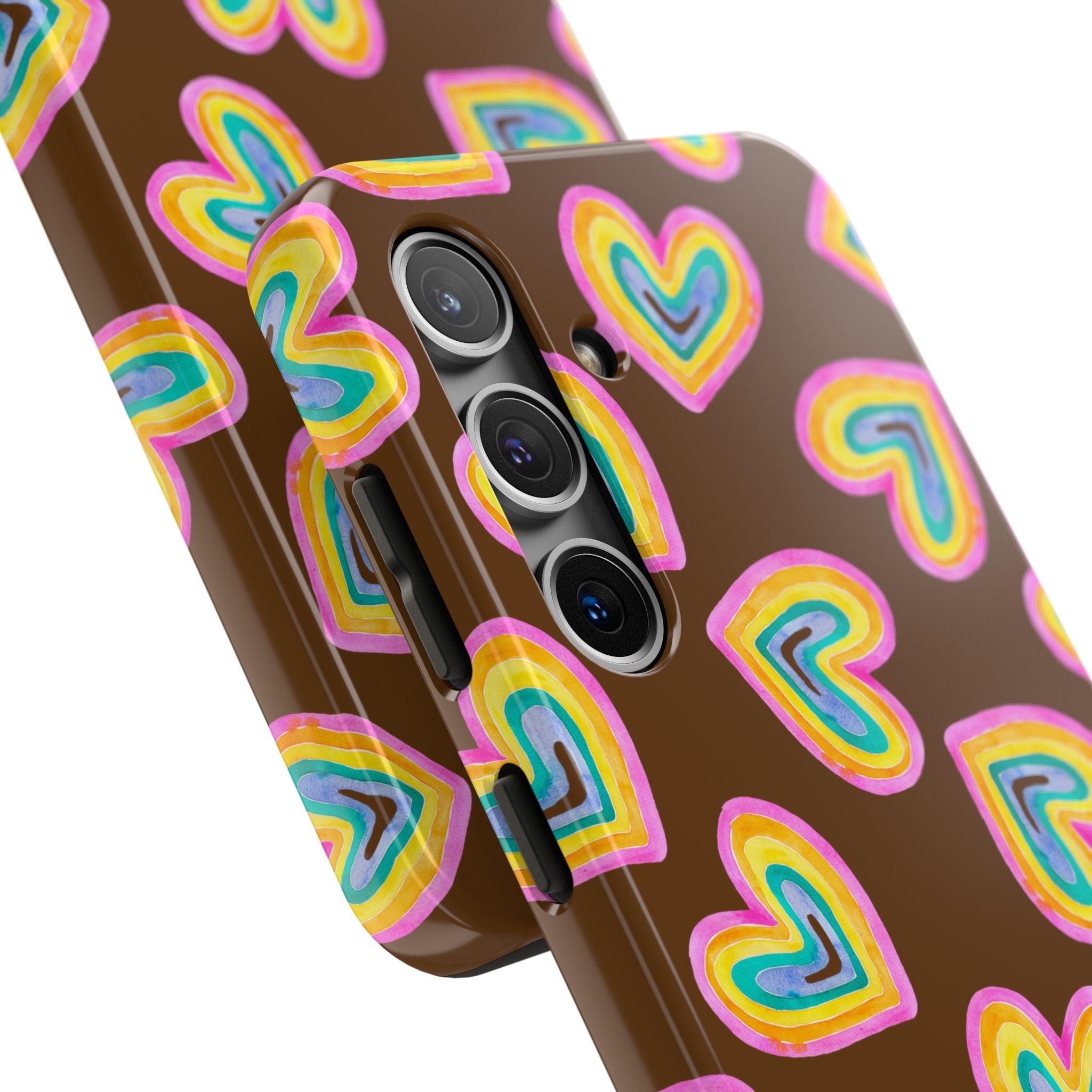 Rainbow Heart Tough Phone Case (For iPhone, Galaxy & More) - Brown