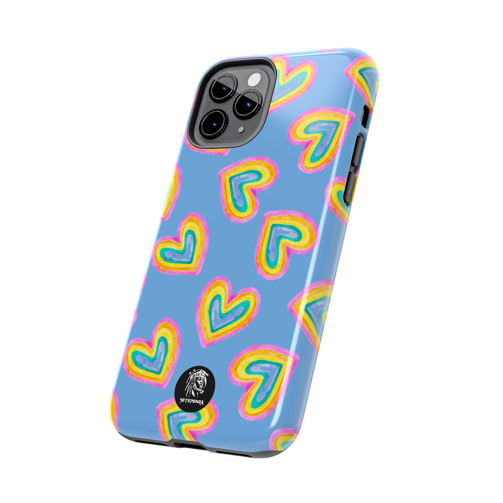 Rainbow Heart Tough Phone Case (For iPhone, Galaxy & More) - Light Blue