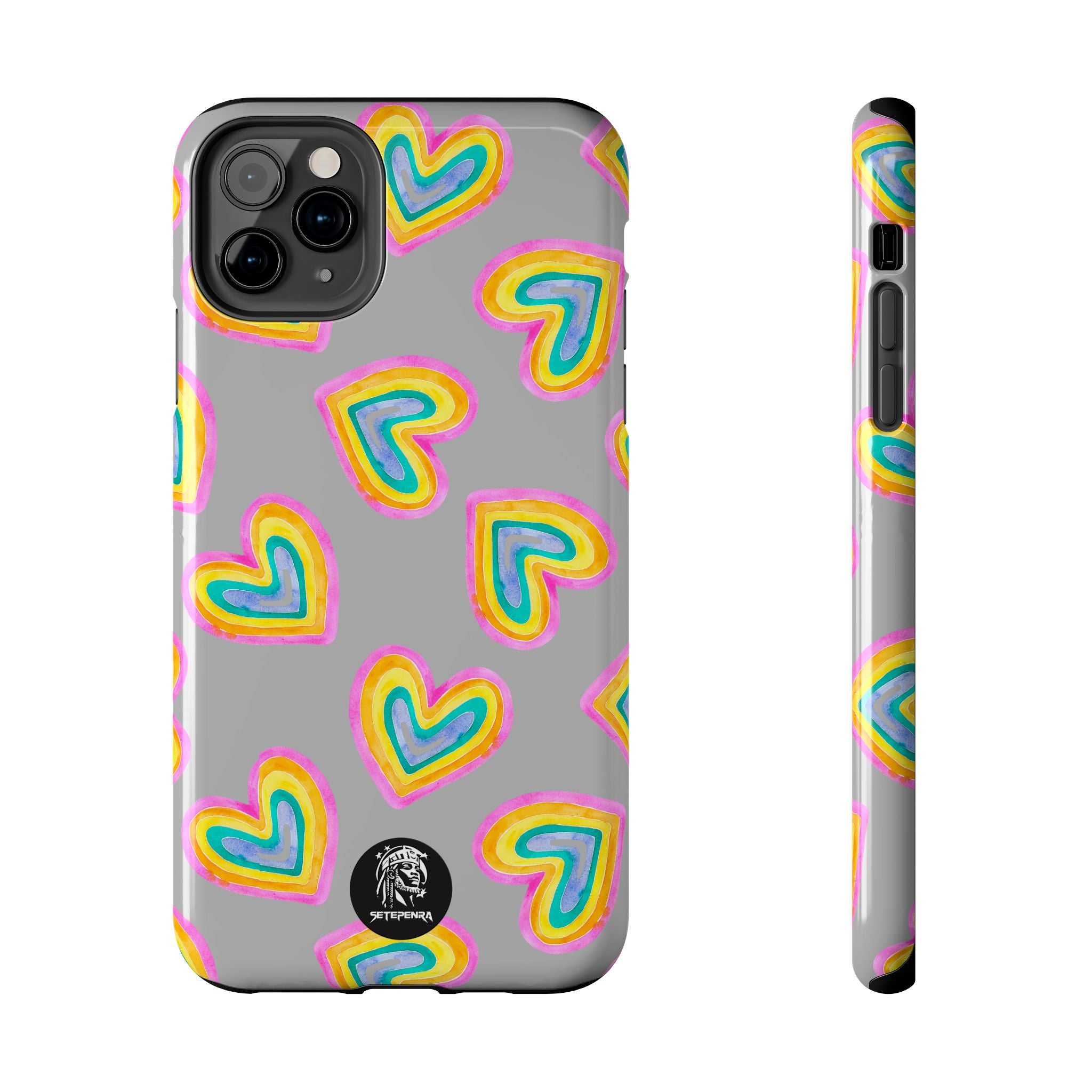 Rainbow Heart Tough Phone Case (For iPhone, Galaxy & More) - Light Grey
