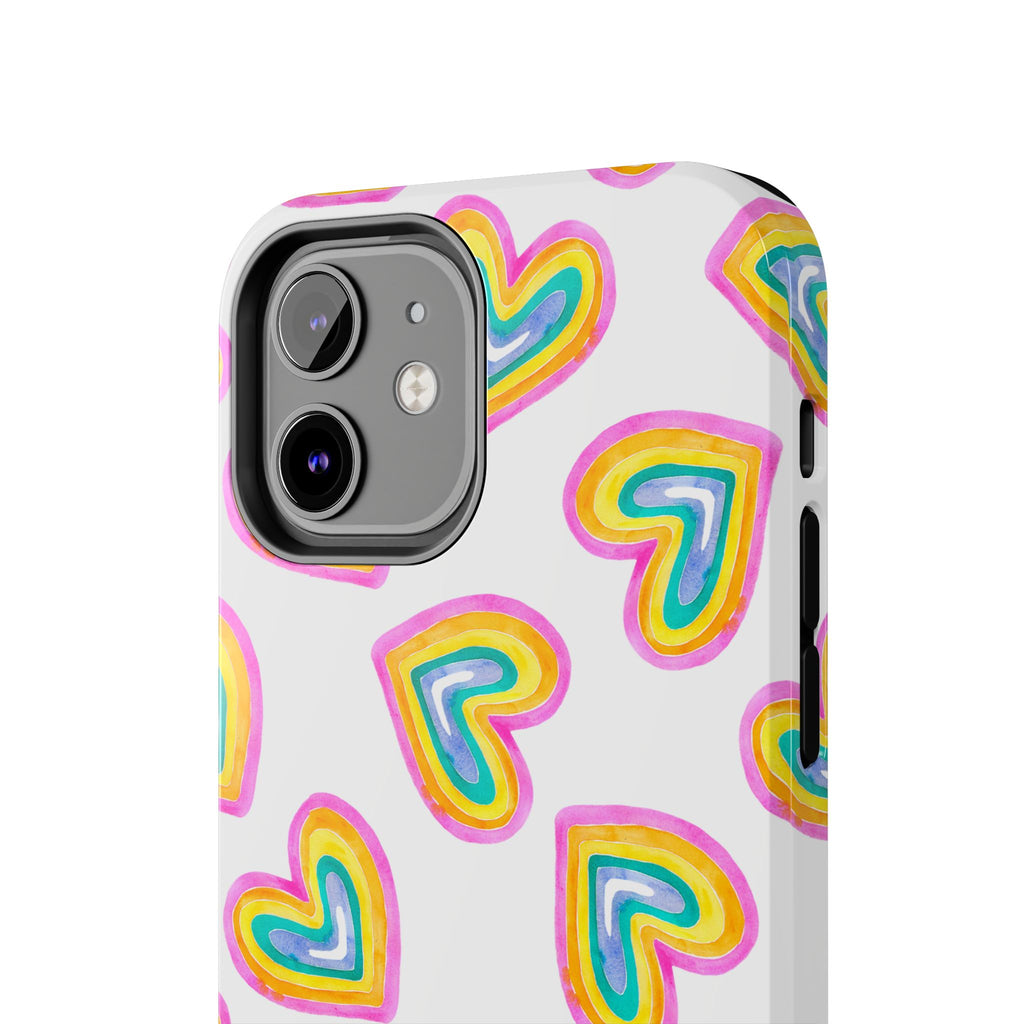 Rainbow Heart Tough Phone Case (For iPhone, Galaxy & More) - White