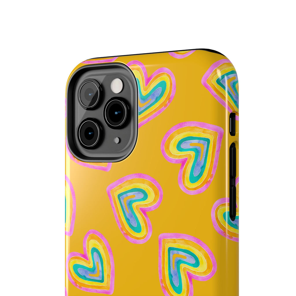 Rainbow Heart Tough Phone Case (For iPhone, Galaxy & More) - Yellow