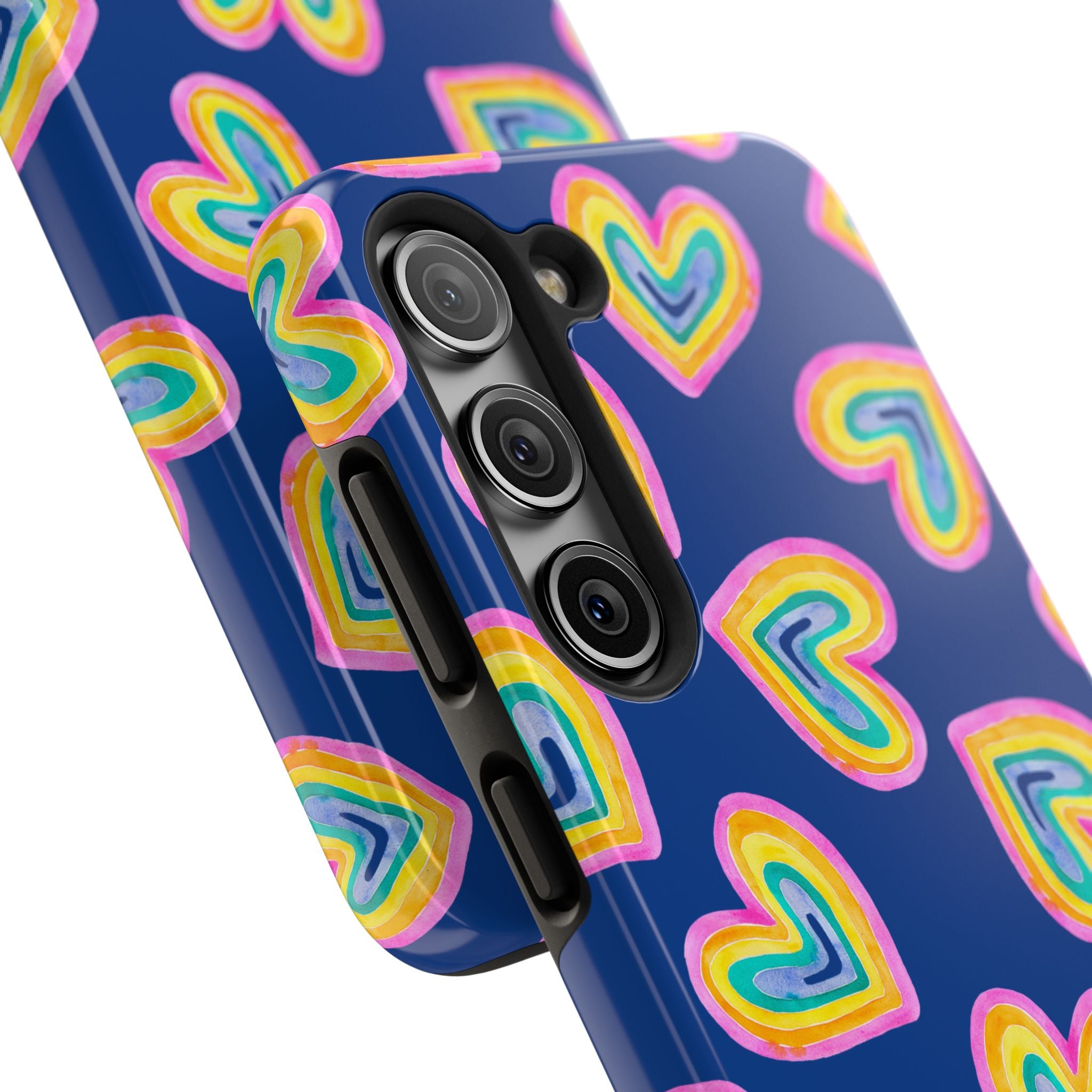 Rainbow Heart Tough Phone Case (For iPhone, Galaxy & More) - Dark Blue