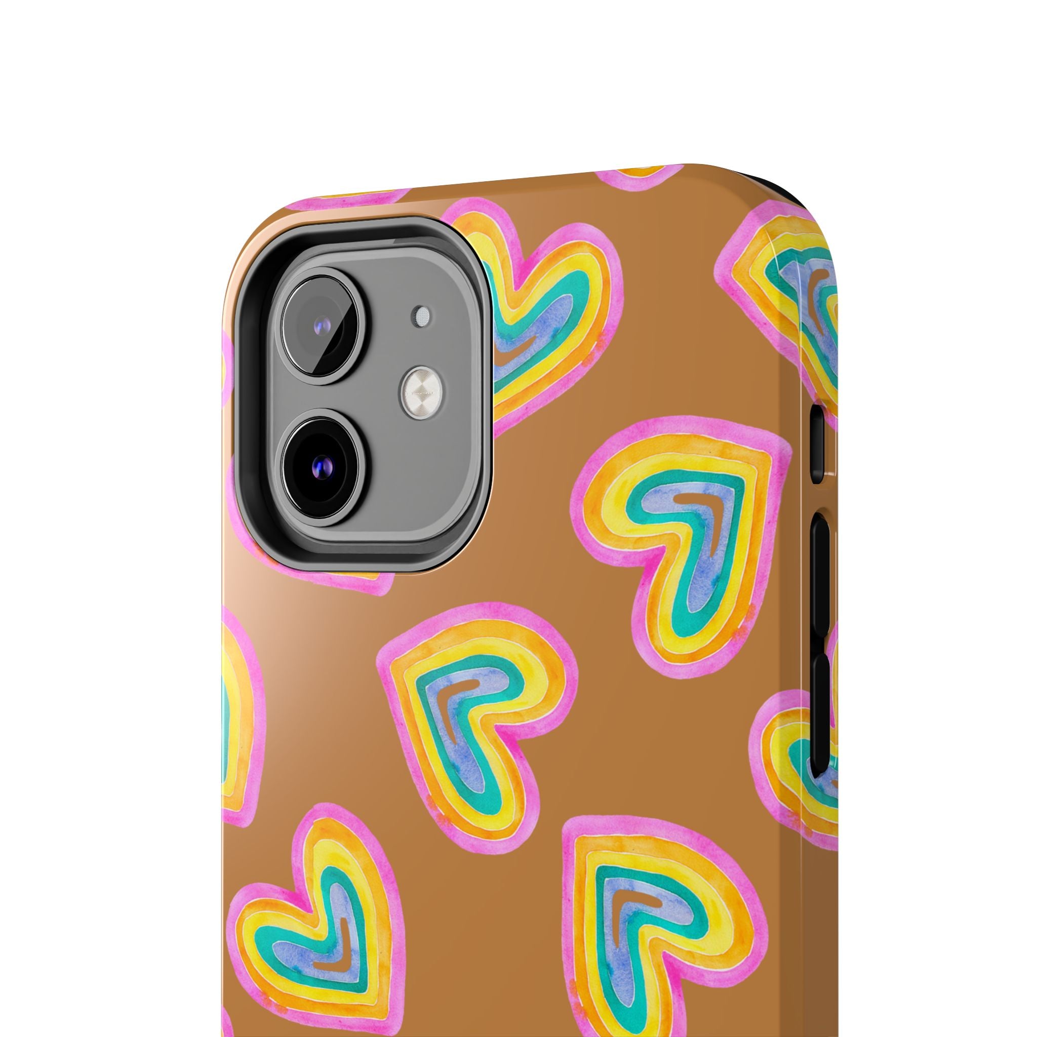 Rainbow Heart Tough Phone Case (For iPhone, Galaxy & More) - Light Brown