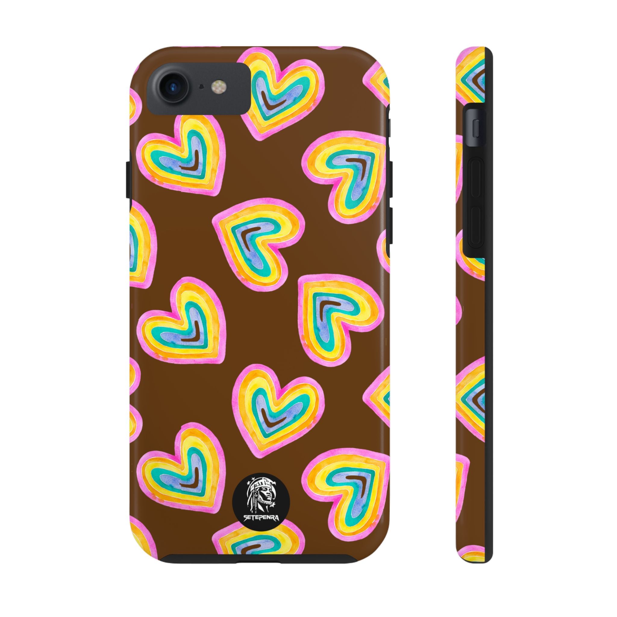 Rainbow Heart Tough Phone Case (For iPhone, Galaxy & More) - Brown SETEPENRA Phone Case.