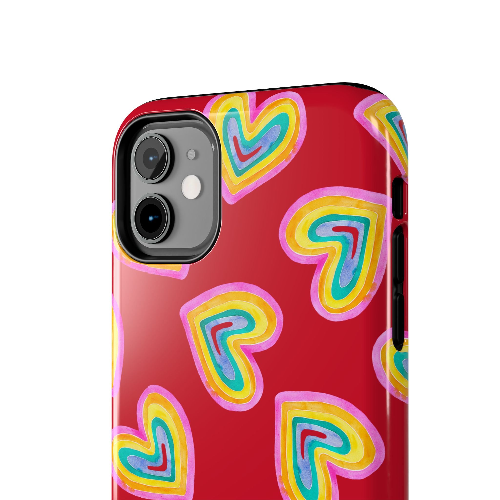 Rainbow Heart Tough Phone Case (For iPhone, Galaxy & More) - Dark Red