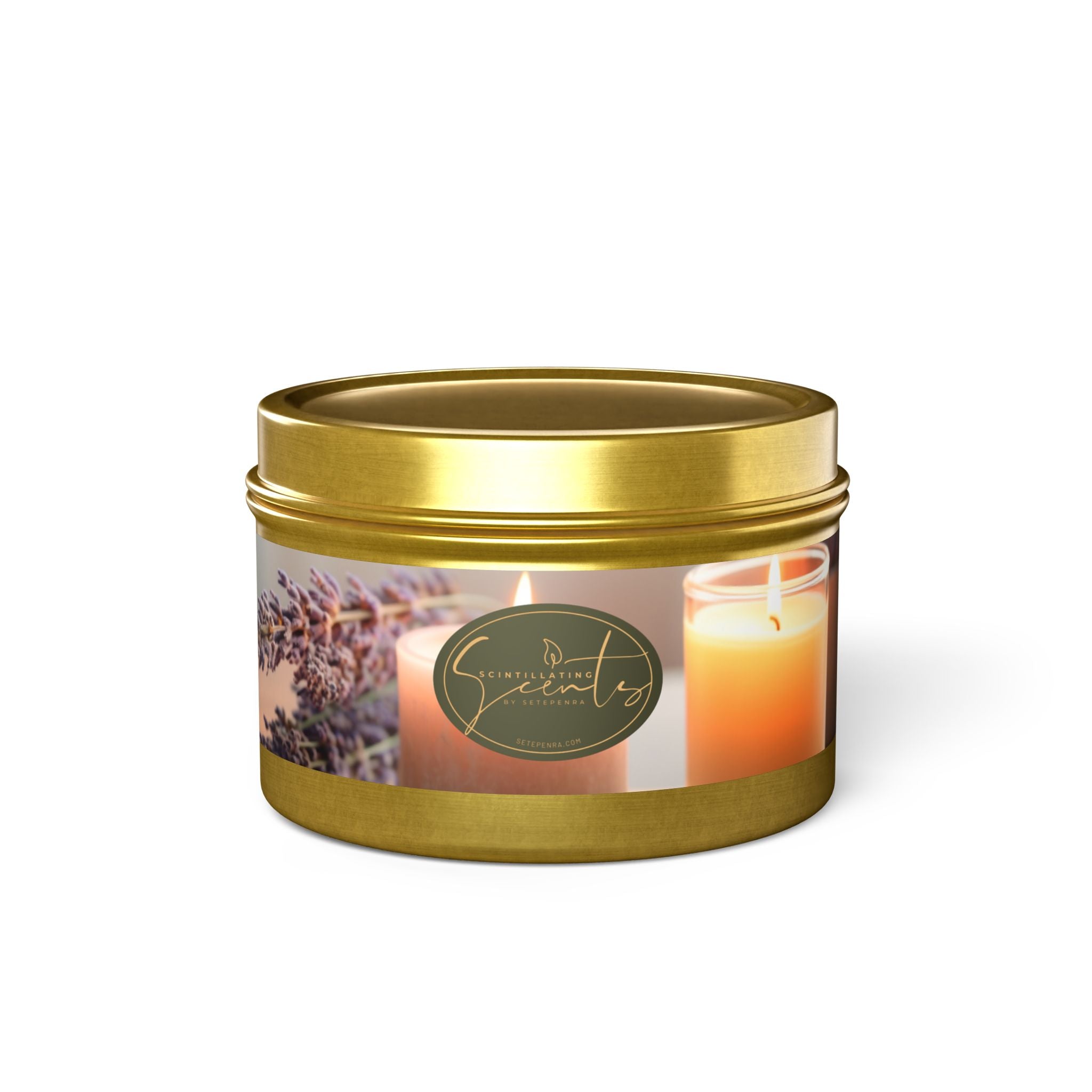 Scintillating Scents by SETEPENRA Tin Candles - Gold, Silver, Black (4oz, 8oz)