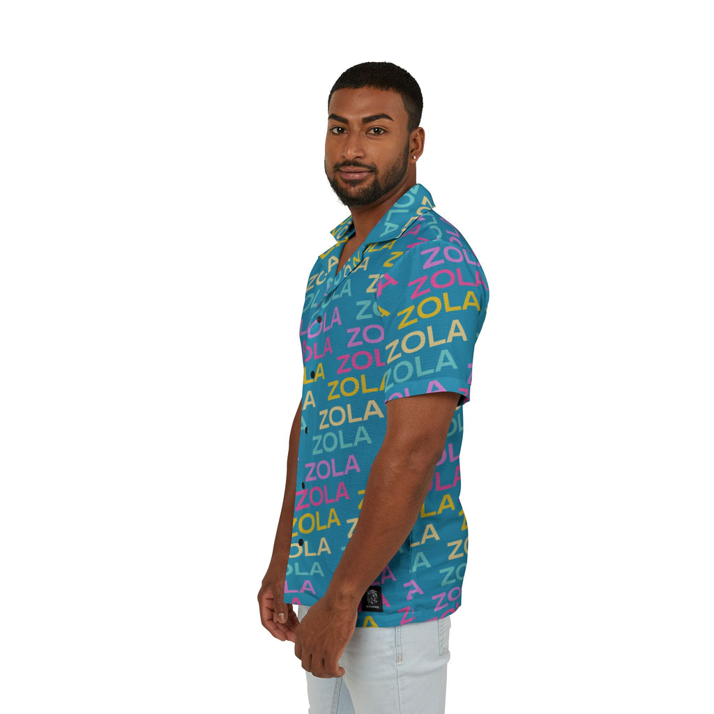 Zola Men's Hawaiian Camp Shirt (Turquoise) SETEPENRA All Over Prints.