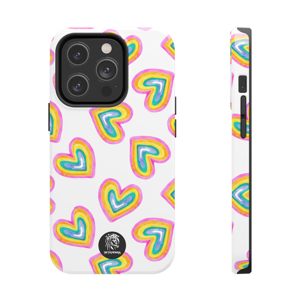 Rainbow Heart Tough Phone Case (For iPhone, Galaxy & More) - White SETEPENRA Phone Case.