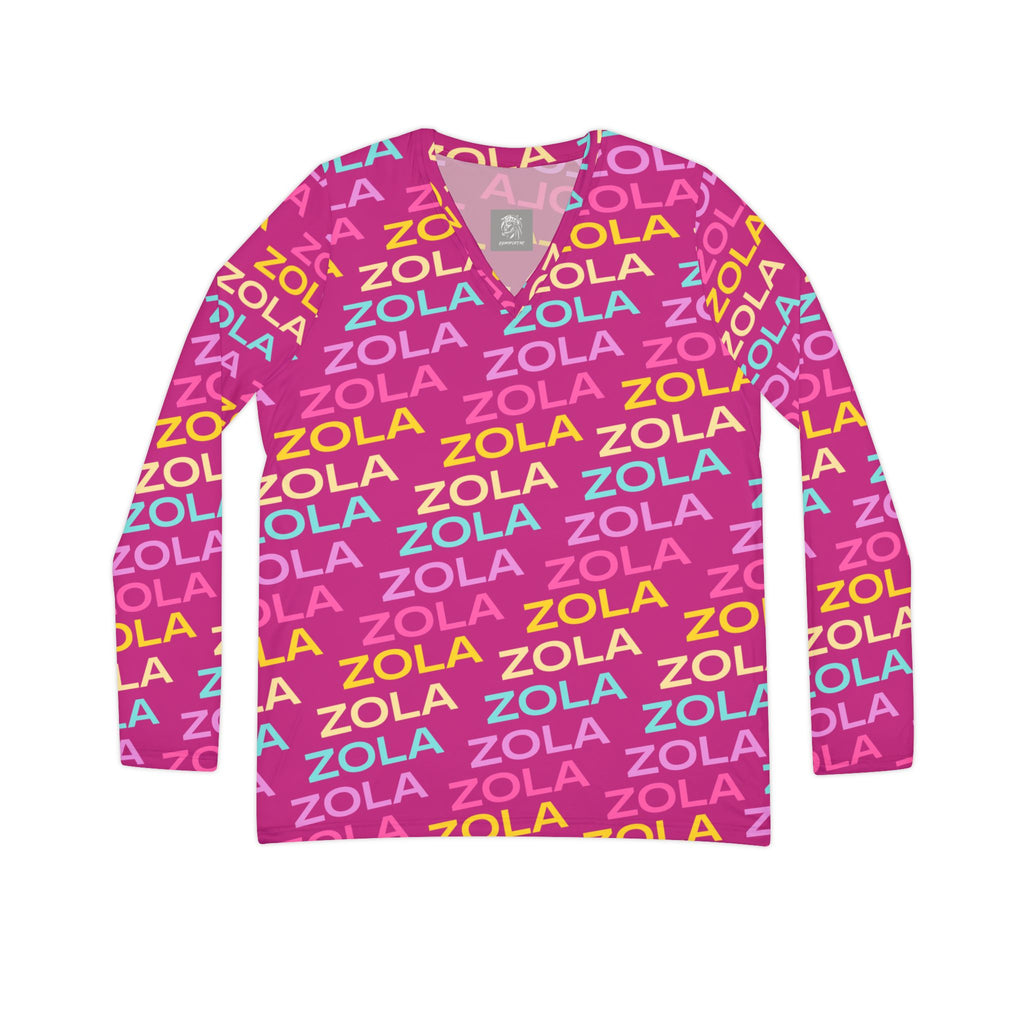 Zola Print Women's Long Sleeve V-Neck Shirt (Pink) SETEPENRA All Over Prints.