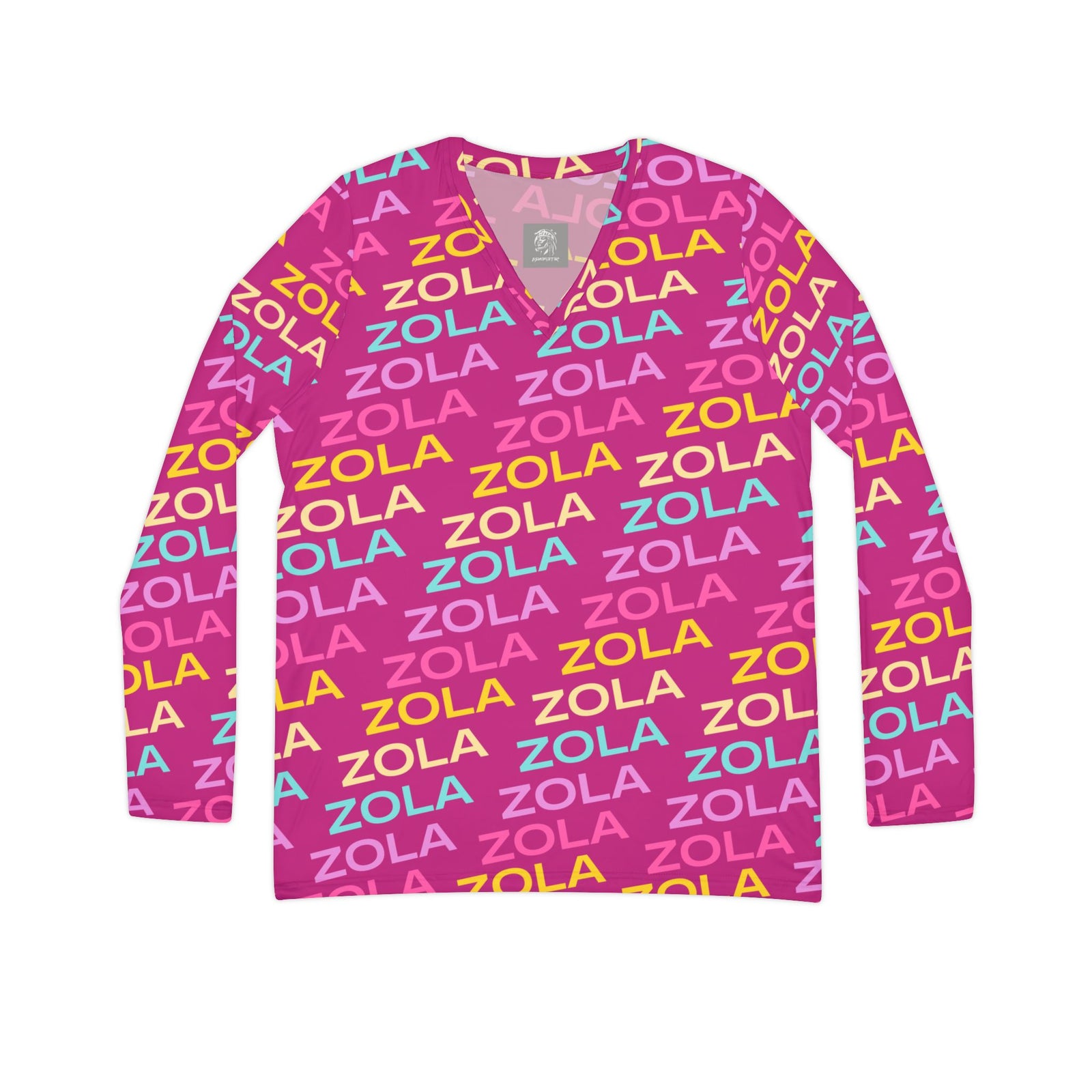 Zola Print Women's Long Sleeve V-Neck Shirt (Pink) SETEPENRA All Over Prints.